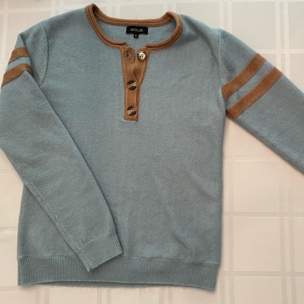 ROOLEE blue and tan sweater